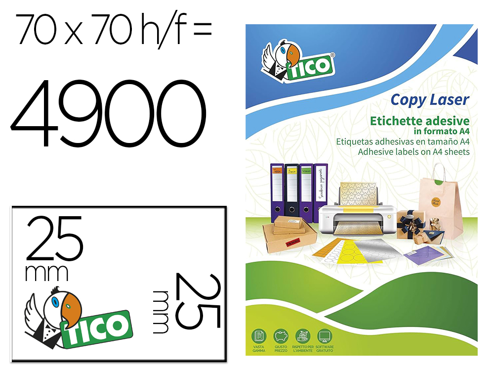 Etiqueta adesiva tico laranja fluor permanente certificado fsc laser/jato tinta/fotocopia 25 mm caixa 4900 uds
