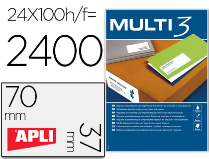 Etiqueta adesiva multi 3 apli 70x37 mm fotocopiadora laser tinteiro caixa com 100 folhas din a4