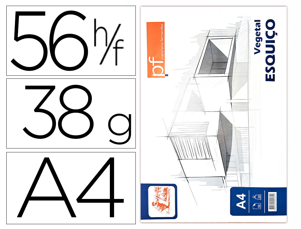 Bloco de papel vegetal papelaria fernandes esquiço a4 38 gr 56 folhas