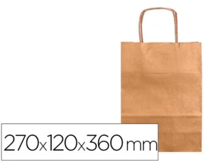 Saco de papel q-connect kraft natural asa retorcida 270x120x360 mm