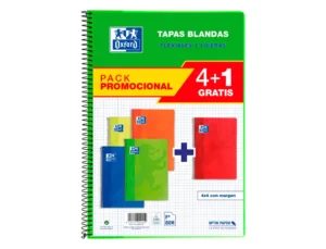 Caderno espiral oxford capa flexivel optik paper folio 80 folhas 90 gr quadricula 4 mm pack de 4 +1
