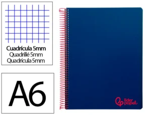 Caderno espiral liderpapel din a6 wonder capa plastico 120 f 90 gr quadricula 5mm 4 bandas de cores cor azul marinho