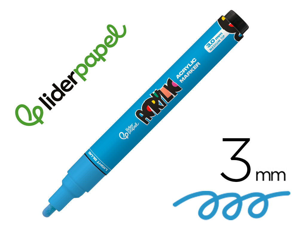 Marcador liderpapel acrylic base agua todo tipo de superficie ponta redonda 3 mm azul claro