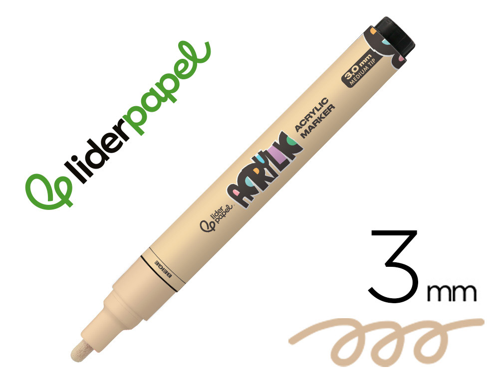 Marcador liderpapel acrylic base agua todo tipo de superficie ponta redonda 3 mm bege