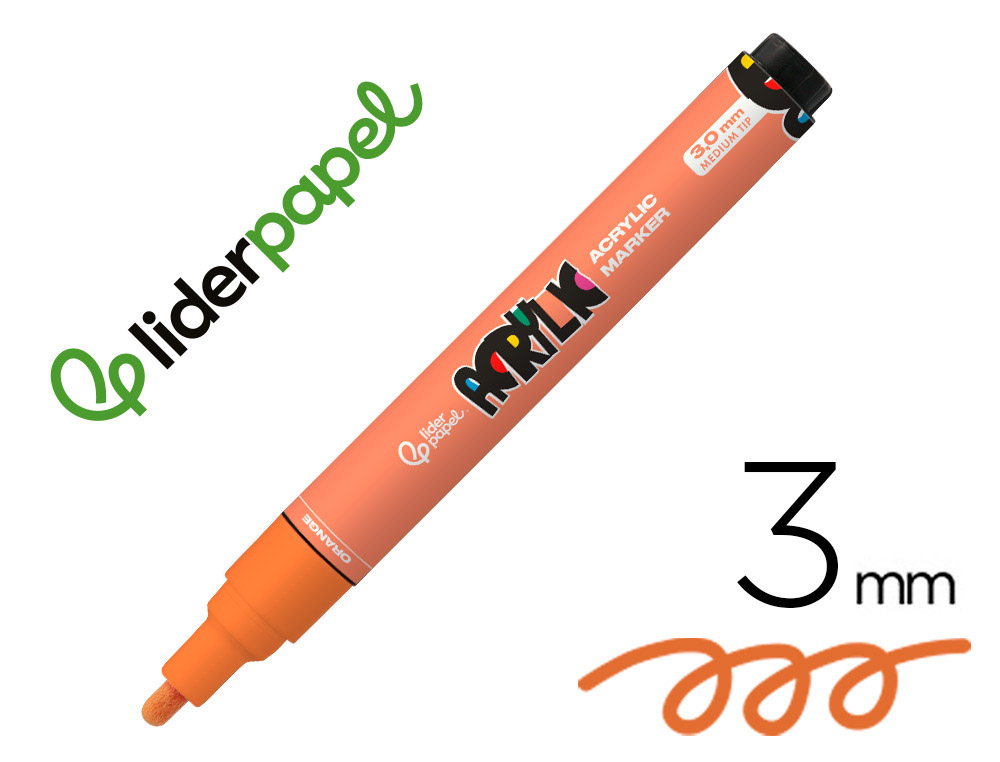 Marcador liderpapel acrylic base agua todo tipo de superficie ponta redonda 3 mm laranja