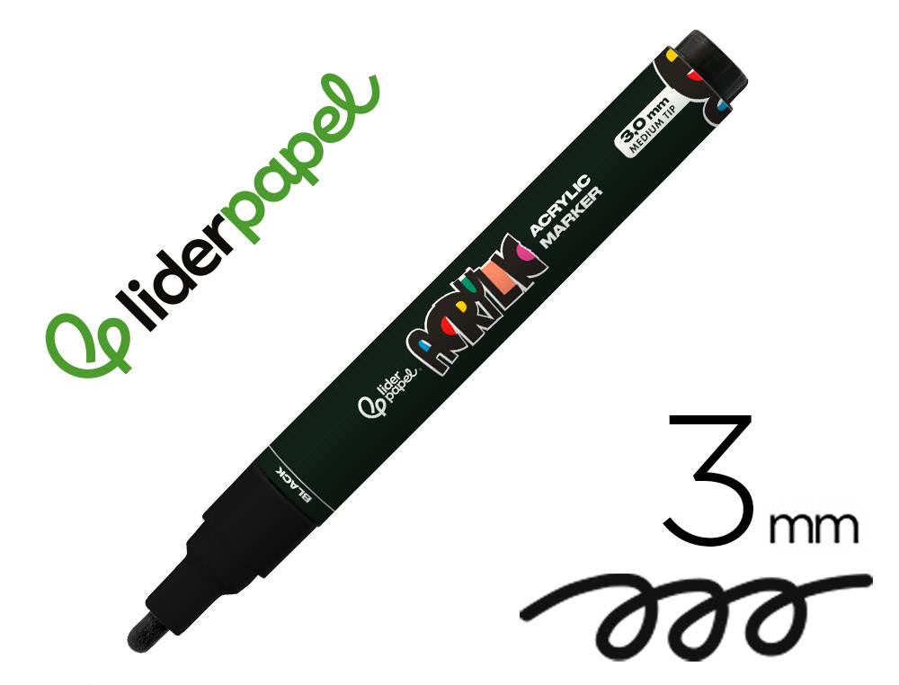 Marcador liderpapel acrylic base agua todo tipo de superficie ponta redonda 3 mm preto