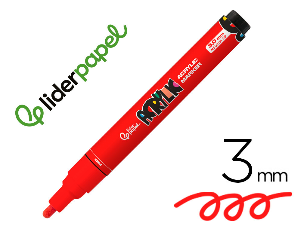 Marcador liderpapel acrylic base agua todo tipo de superficie ponta redonda 3 mm vermelho