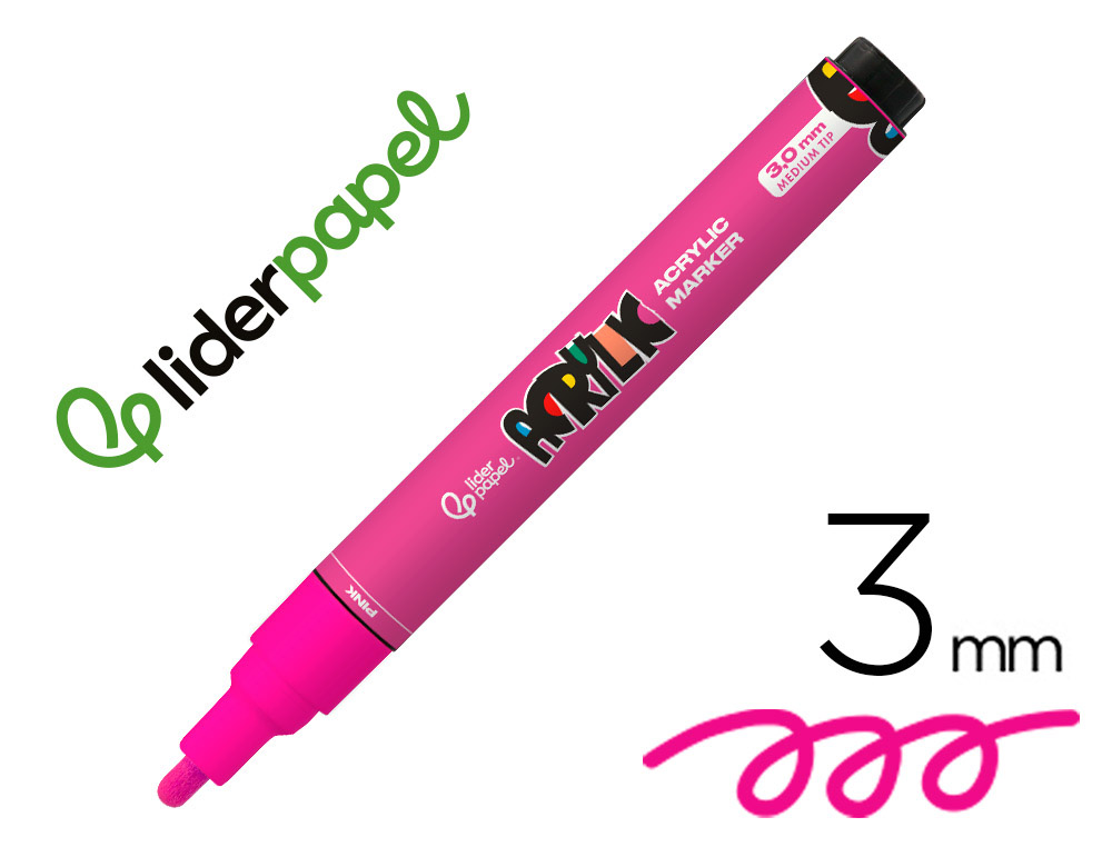 Marcador liderpapel acrylic base agua todo tipo de superficie ponta redonda 3 mm rosa