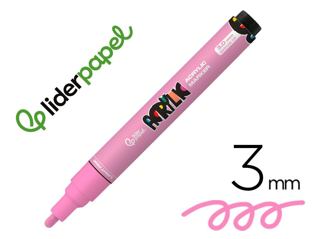 Marcador liderpapel acrylic base agua todo tipo de superficie ponta redonda 3 mm rosa claro