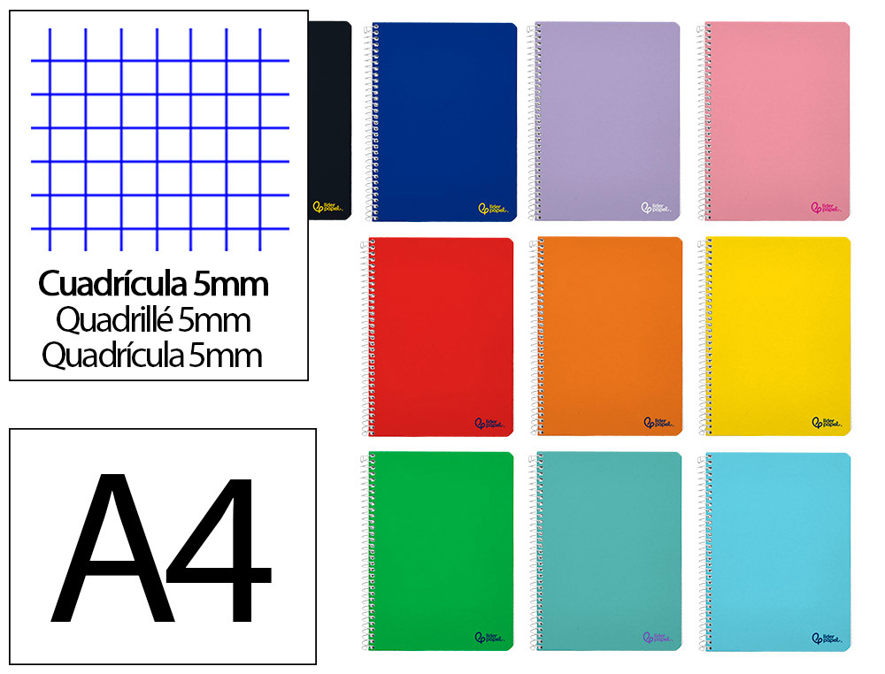 Caderno espiral liderpapel smart din a4 capa suave 80 f 75 gr quadricula 5 mm com margem cores sortidas