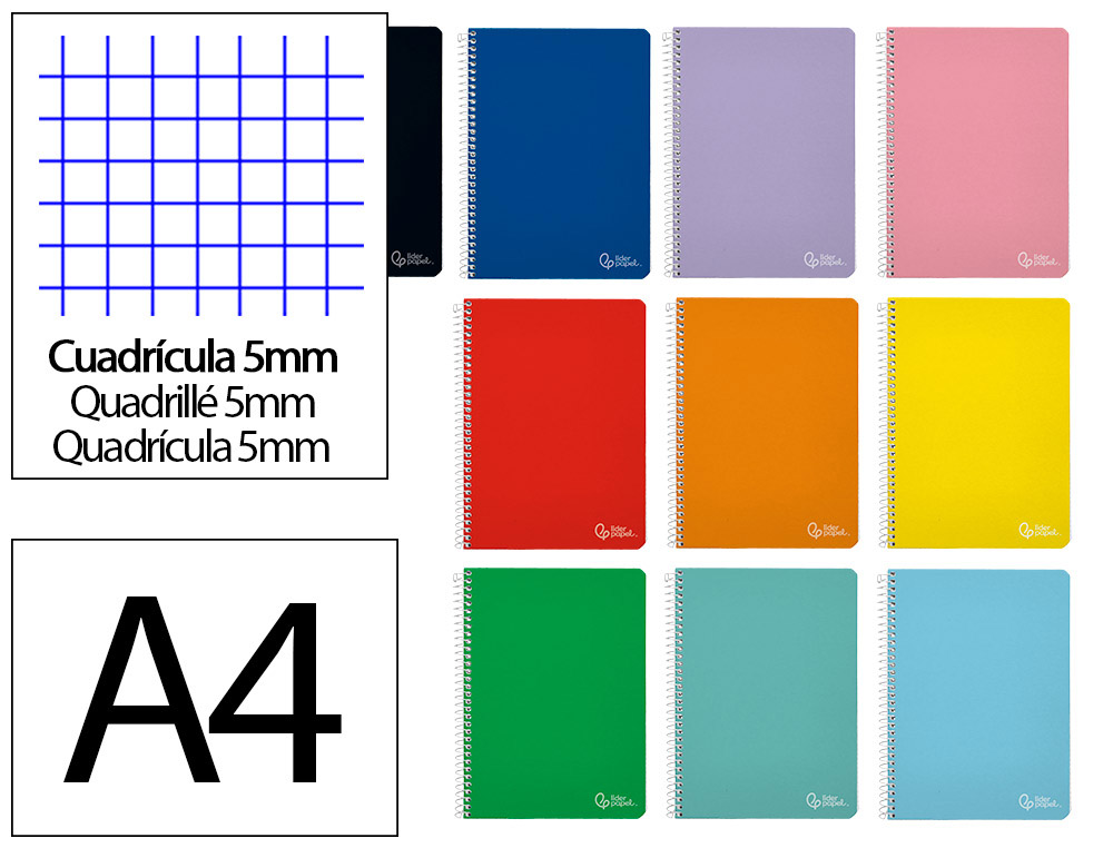 Caderno espiral liderpapel witty din a4 capa dura 80f 90gr quadricula 5mm com margem cores sortidas