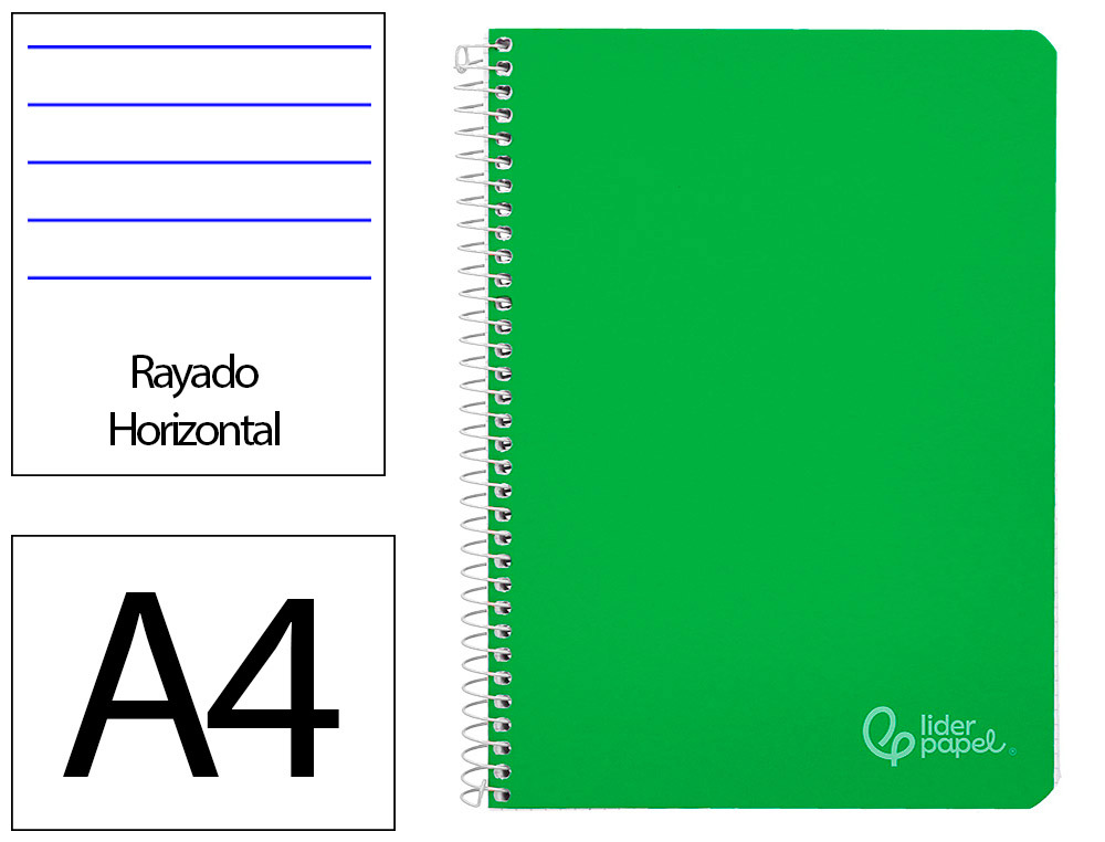 Caderno espiral liderpapel witty din a4 capa dura 80f 90gr pautado com margem cor verde