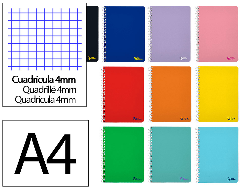 Caderno espiral liderpapel smart micro din a4 capa suave 80 f 75gr quadricula 5mm dupla margem 4 furos cores sortidas