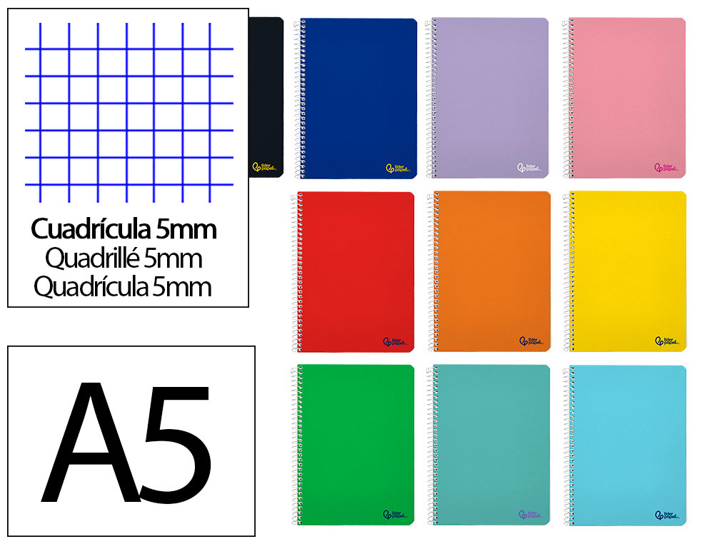 Caderno espiral liderpapel smart micro din a5 capa suave 80 f 75 gr quadricula 5mm dupla margem 6 furos cores sortidas