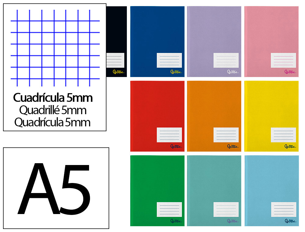 Caderno agrafado liderpapel smart din a5+ 48 f 75gr quadricula 5mm com margem cores sortidas
