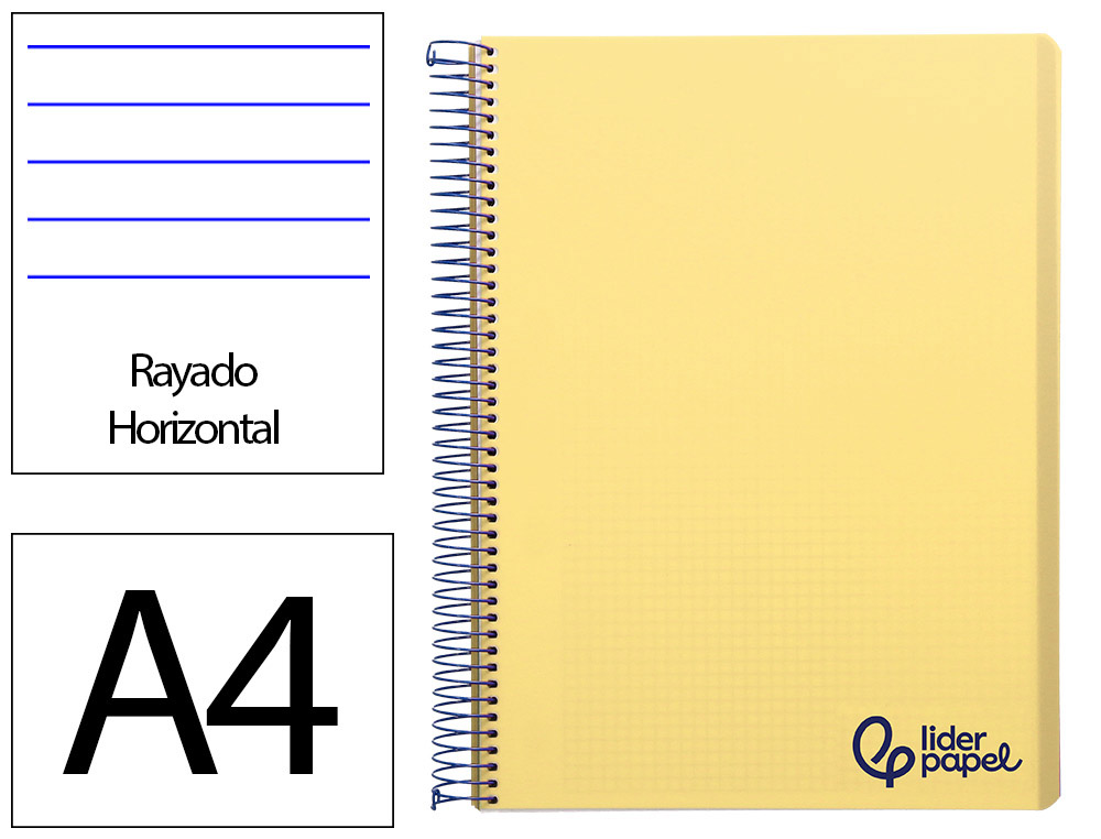 Caderno espiral liderpapel wonder din a4 capa plastico 80f 90gr pautado com margem cor amarelo