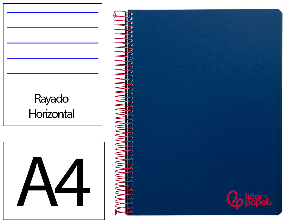 Caderno espiral liderpapel wonder din a4 capa plastico 80f 90gr pautado com margem cor azul marinho