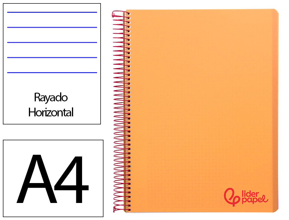 Caderno espiral liderpapel wonder din a4 capa plastico 80f 90gr pautado com margem cor laranja