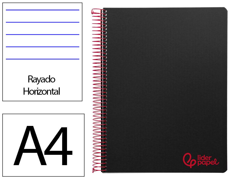 Caderno espiral liderpapel wonder din a4 capa plastico 80f 90gr pautado com margem cor preto