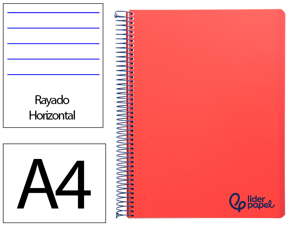 Caderno espiral liderpapel wonder din a4 capa plastico 80f 90gr pautado com margem cor vermelho