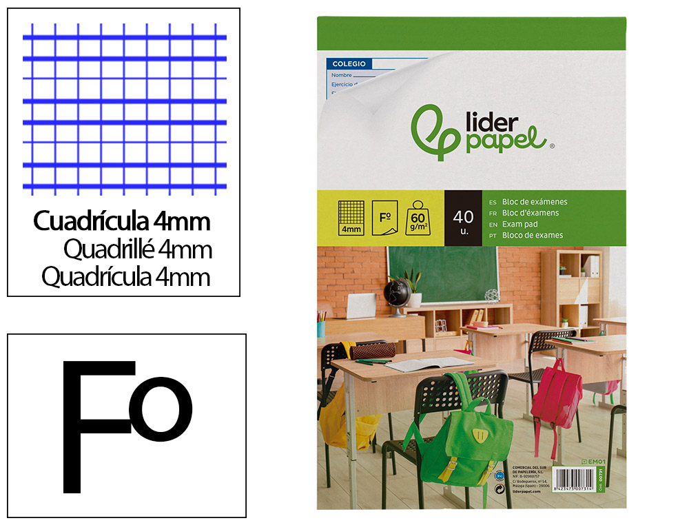 Bloco exames liderpapel quadricula 4 mm foli 40 folhas 60g/m2