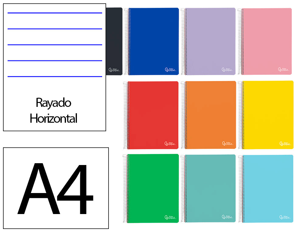 Caderno espiral Liderpapel Witty Micro A4 capa dura — 120 folhas 90 g/m² pautado, 4 furos, cores sortidas