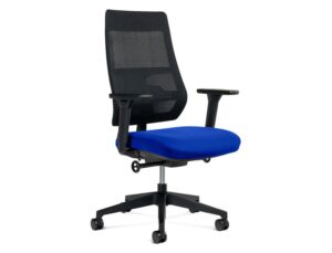 CADEIRA DE DIRECAO ROCADA BRACOS REGULAVEIS BASE POLIMERO ENCOSTO DE MALHA E ASSENTO EM TECIDO AZUL 610X680X1075 MM