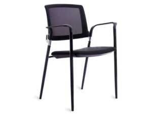 CADEIRA ROCADA CONFIDENTE BRACOS FIXOS ESTRUTURA METALICA ASSENTO TECIDO ANTI FOGO PRETO ENCOSTO MALHA 530X600X830 MM