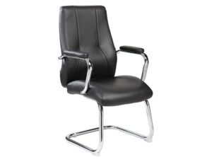 Cadeira rocada confidente bracos fixos estrutura cromada assento e encosto forrado imitacao pele preto 620x650x1100 mm