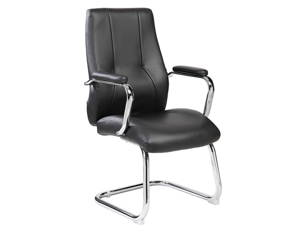Cadeira rocada confidente bracos fixos estrutura cromada assento e encosto forrado imitacao pele preto 620x650x1100 mm