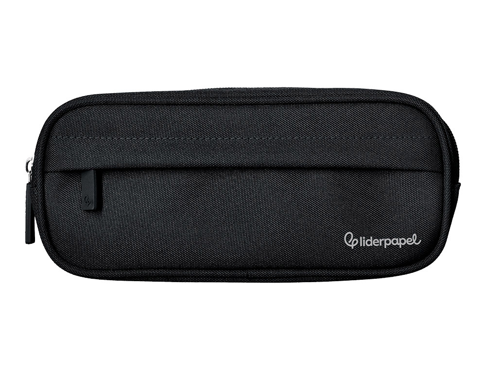 Estojo escolar liderpapel ovalado 2 fechos com bolso frontal 210x90 mm preto