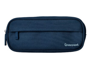 Estojo escolar liderpapel ovalado 2 fechos com bolso frontal 210x90 mm azul marinho