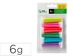 Purpurina liderpapel biodegradavel fantasia frasco de 6 gr cores metalicas pastel sortidas blister de 6 unidades