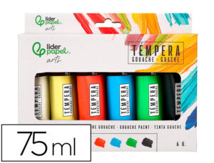 Pintura guache liderpapel caixa de 6 tubos de plástico de 75 ml cores sortidas