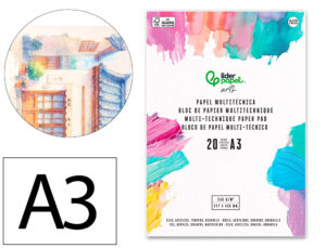 Bloco papel multitécnica liderpapel din a3 para acrílico óleo e guache 20 folhas gramagem 260g/m2