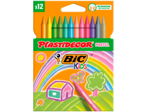Lápis cera plastidecor pastel caixa de 12 unidades cores sortidas