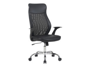 Cadeira de direcao q-connect bergamo malha/imit pele alt max 1210mm larg 520mm prof 480mm rodas premium preto corpo crom