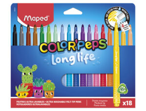 Rotulador maped color peps long life lavable punta media caja de 18 unidades colores surtidos