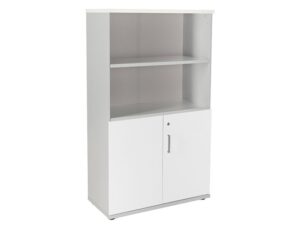 Armario rocada com dois estantes e dois portas inferiores serie store 156x90x45 cm acabamento ab04 aluminio/branco