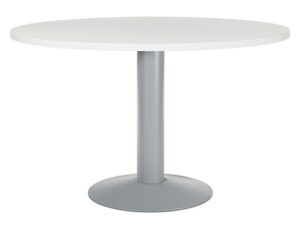 Mesa de reuniao rocada meeting 3006at04 estrutura coluna aco cinza tabuleiro em madeira branco 120 cm diametro