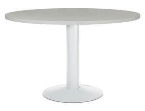 Mesa de reuniao rocada meeting 3006atw02 estrutura coluna aco branco tabuleiro em madeira cinza 120 cm diametro