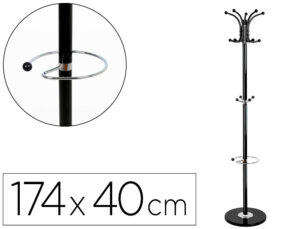 Cabide q-connect metalico preto de pe 10 suportes e porta guarda chuvas 174×40 cm