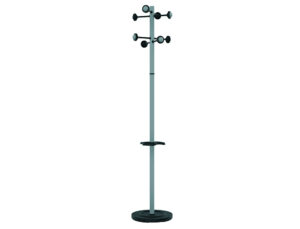 PERCHERO METALICO UNILUX ACCUEIL PIE 8 COLGADORES CON PARAGUERO Y BANDEJA GOTEO GRIS METALIZADO 177 X 38 CM