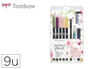 Conjunto watercoloring tombow conjunto floral 9 pecas