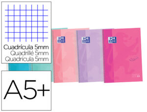 Caderno espiral oxford touch pastel europeanbook 5 capa extra dura din a4+ 120 folhas quadricula 5 mm cores sortidas