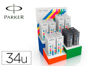 EXPOSITOR PARKER JOTTER ORIGINALS EM BLISTER COM 4 BLOCOS E 34 UNIDADES 24 ESFEROGRAFICAS + 4 RECARGAS