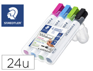 Rotulador staedtler lumocolor 351 para pizarra blanca punta redonda 2 mm recargable estuche 4 unidades colores