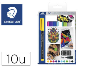 Marcador staedtler lumocolor retroprojecao ponta de fibra permanente 318 caixa de 10 unidades cores sortidas