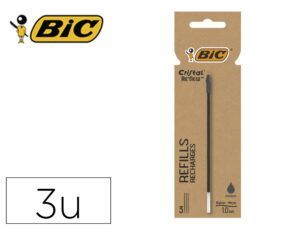Recarga esferografica bic cristal renew cor preto blister de 3 unidades