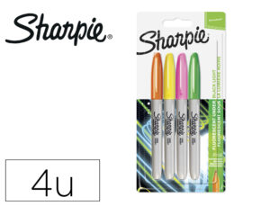 Marcador sharpie permanente fino neon brilha com luz uv blister de 4 unidades cores sortidas